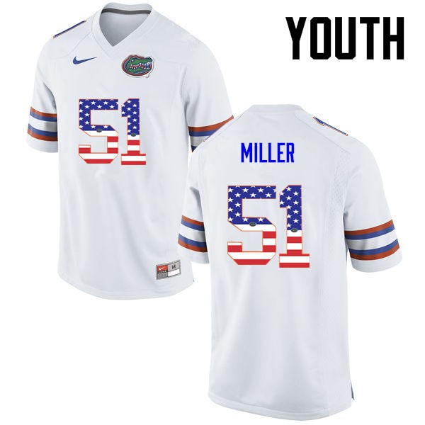 Florida Gators Youth #51 Ventrell Miller College Football Jersey USA Flag Fashion White